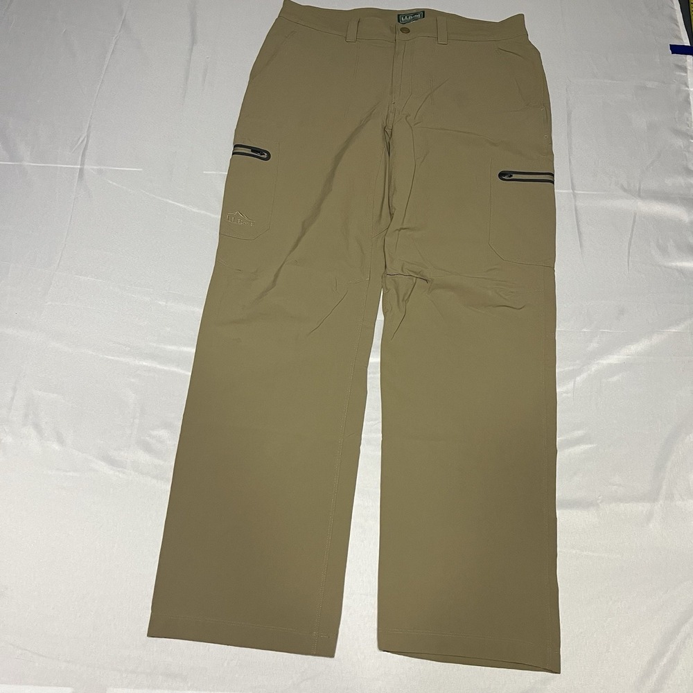 LL Bean Hiking Pants Mens 34x32‎ Tan Stretch Cargo Outdoor Gorp Water Resistant
